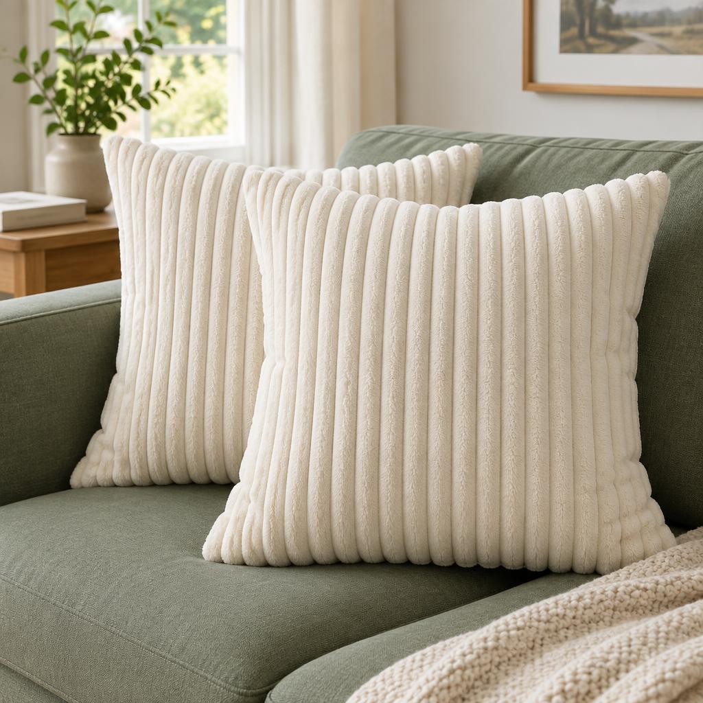 MIULEE Cream Corduroy Cushion Covers